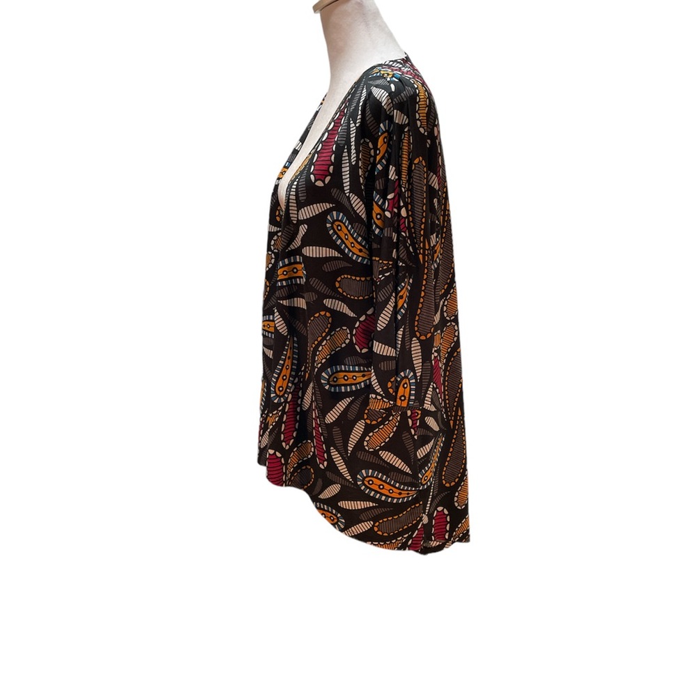 LuLaRoe Black Multi-Color Paisley Print Open Front Short Sleeve Cardigan Size S - Picture 6 of 12